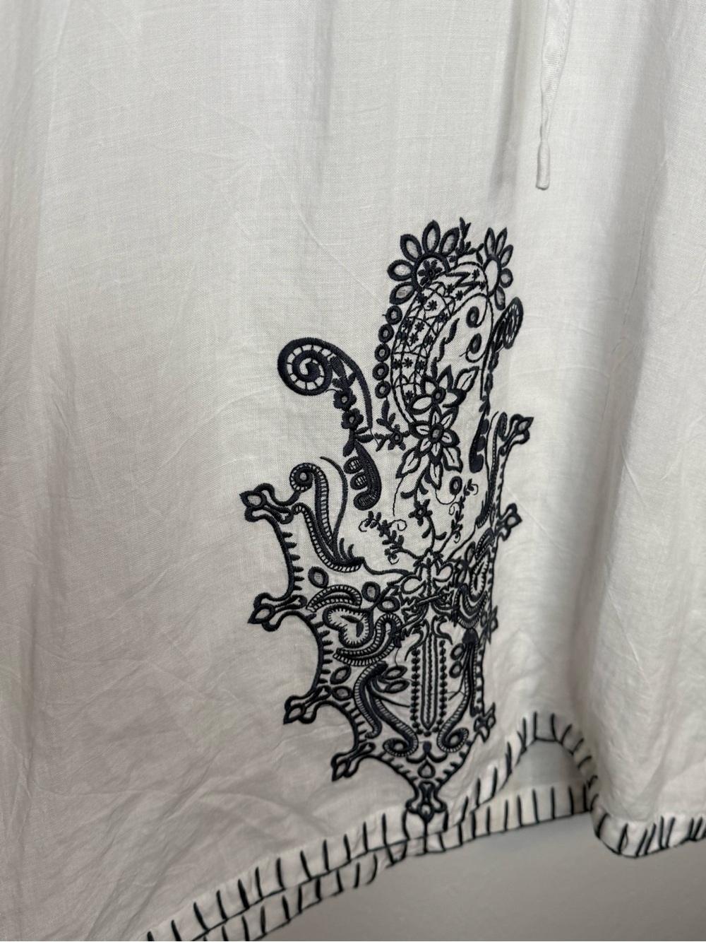 Monoreno Embroidered Linen Tunic Dress White Navy Boho Western Medium - Picture 7 of 12